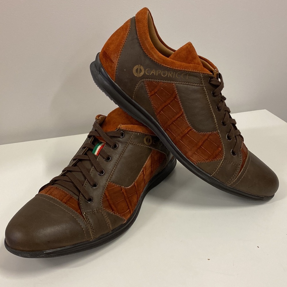CAPORICCI Real Alligator trim suede and Calf leather sneakers.